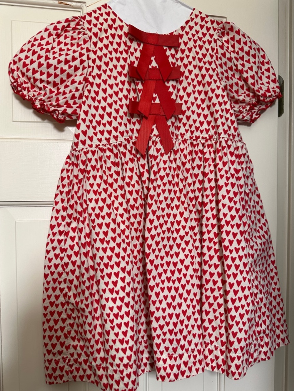 Pink Chicken Red and White Heart-Print Puff-Sleeve Dress